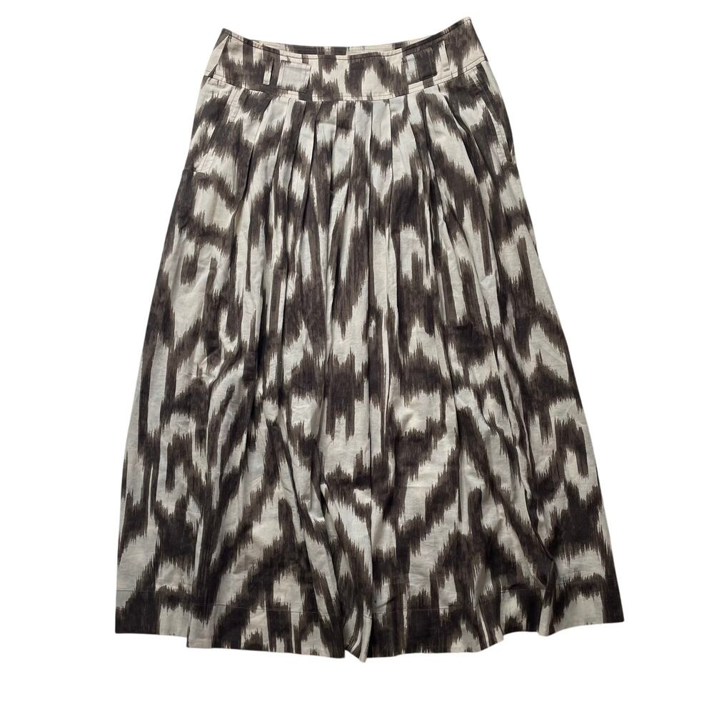 Max Mara Weekend Brown Geometric Pleated Midi Skirt Sz 12 Women's Cotton